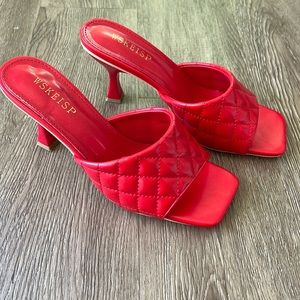 Red Quilted Heeled Mule Sandals Size 8.5.